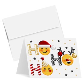 2023 HO HO Holiday Greeting Cards & Envelopes – Funny and Cute Emoji Fold Over for Christmas and New Year | 4.25 x 5.5inch When Folded (A2 Size) | Bulk Set of 25 Cards and 25 Envelopes