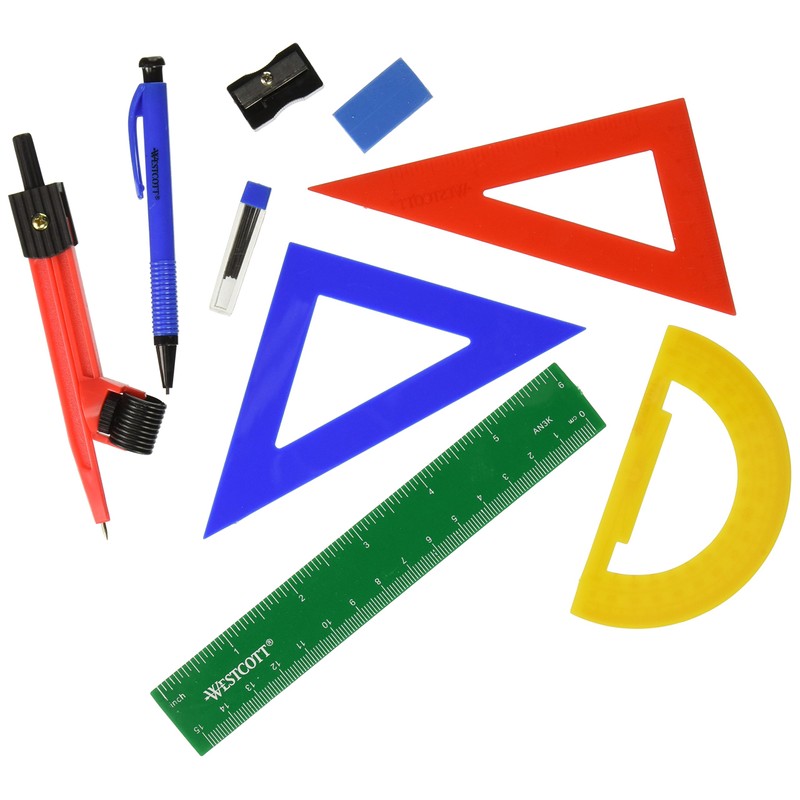 Westcott Ten Piece Math Tool Kit, Blue and Gray (14552)