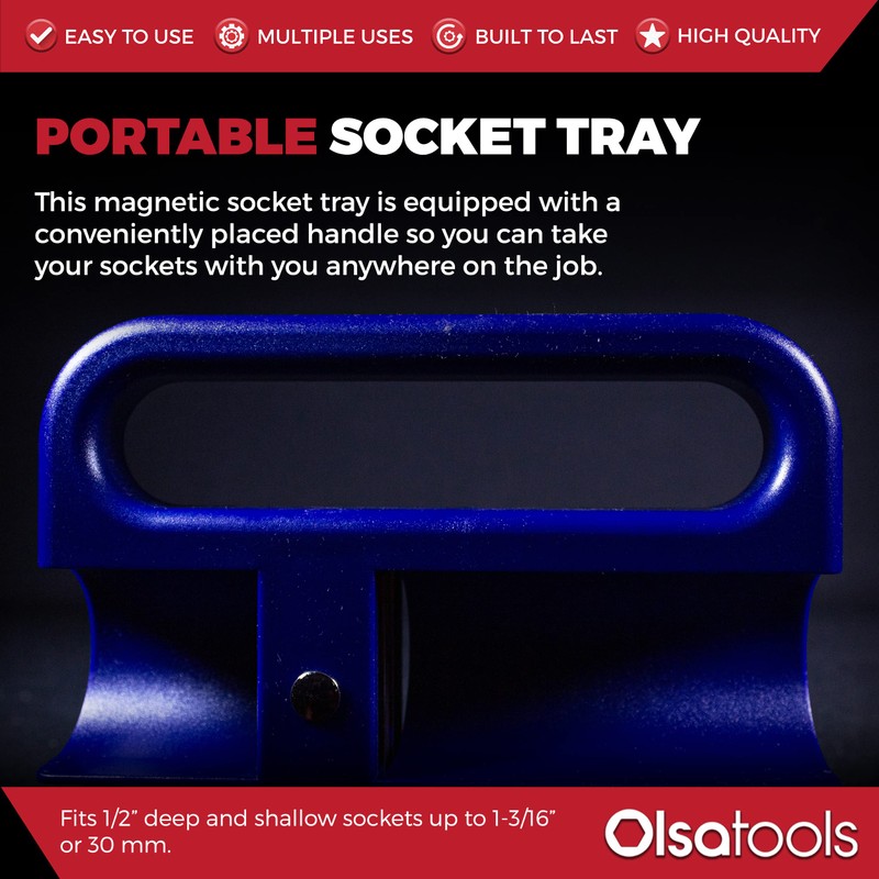 Olsa Tools Magnetic Portable Socket Organizer Tray - 1/2-Inch Drive
