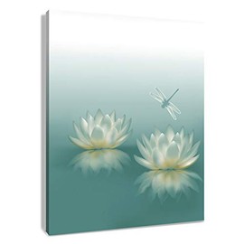 HVEST Dragonfly with Water Lily Flowers Canvas Wall Zen Spa Picture Printed Artwork for Living Room Bedroom Bathroom Wall Decor,Stretched and Framed Ready to Hang,12x16 Inches