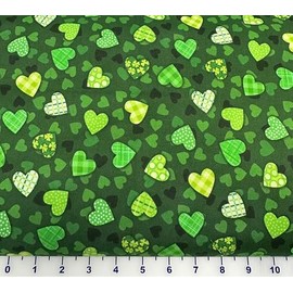Cotton Fabric Lucky Irish Hearts St. Patrick's Day Shamrocks 10524-74 Cotton Fabric by The Yard
