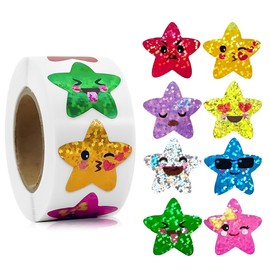 500Pcs Star Stickers, Reward Stickers, Diameter 1 In Smiley Face Stickers, Star Stickers for Reward Chart, Gold Foil Sparkly Stickers for Children Teachers Classroom