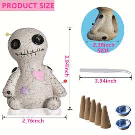 Voodoo Doll Incense Burner, Voodoo Doll Cone Incense Holder, Resin Voodoo Doll with pins | Stress & Anxiety Relief Yoga Aromatherapy Ornament, Trippy, Unique Home Decor & Meditation Gift(Left)