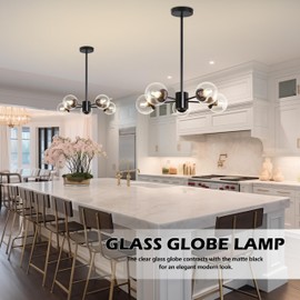 Bagood 5-Light Globe Sputnik Chandelier Black Mid Century Sputnik Chandeliers Dimmable Globe Pendant Light Matte Black Finished with Clear Glass Lampshade Chandeliers for Dining Room