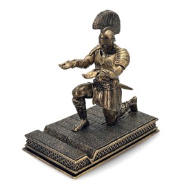 SOONFABUKE Roman Warrior Pen Holder knight Pen Holder Desktop Organizer and Accessories Resin Pen Holder as Gift with Short Swordfor Office and Home (Antique Bronze)