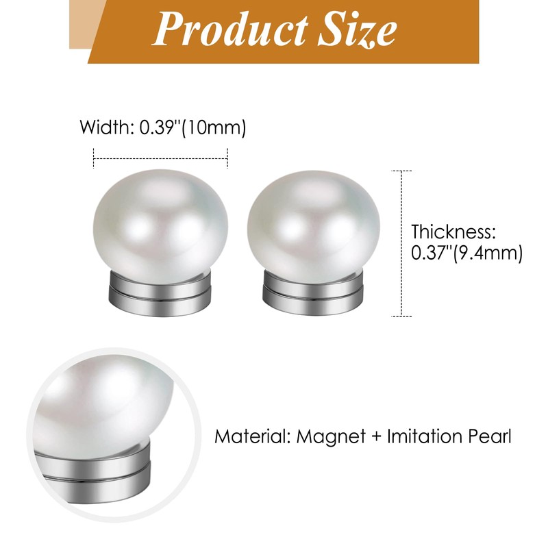 Aroncent Women's Pearl Magnetic Stud Earrings: 10 mm White Bread