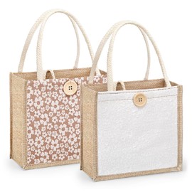 HSOOVZN Tote's Handbag Women 2 Pack Jute Embroidered Casual Tote Bag Lunch Bag,Daily Essentials Reusable Grocery Shopping Bags (Floral)
