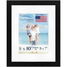 Icona Bay - 8x10 Black Picture Frame with Mat - Sturdy Wood Composite Photo Frame with Removable 5 x 7 Mat - Sleek Design, Table Top or Wall Mount - Exclusives Collection