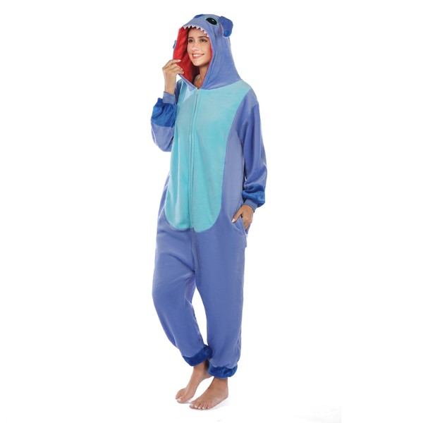 SPSHODOW - Pijama unisex para adultos, de franela de una pieza, disfraz de Halloween para el hogar, Qx-blue Stitch, L