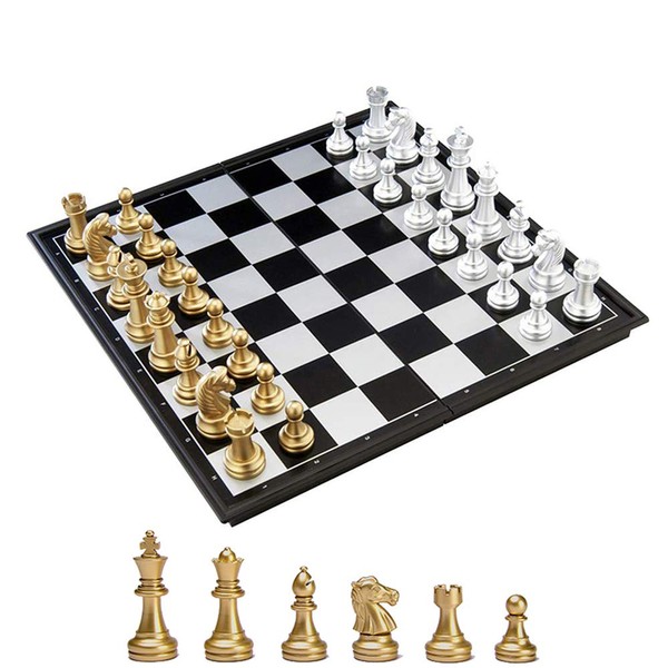 KOKOSUN Magnetic Chess Set with Folding Chess Board Gold and
