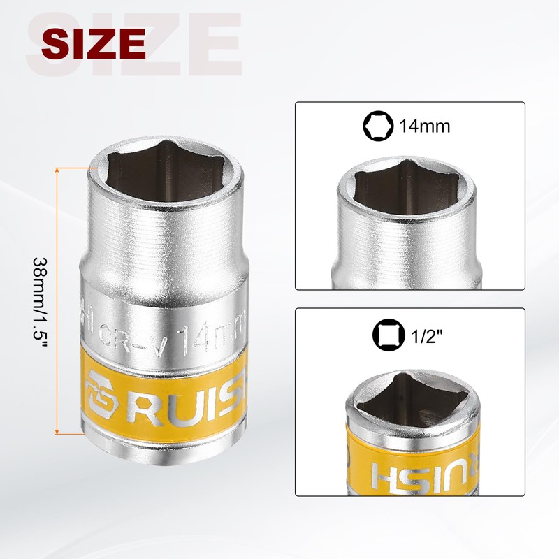 sourcing map 2pcs 1/2" Drive 6 Points Socket 14mm Metric