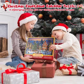 Advent Calendar 2024 Christmas Jigsaw Puzzles, Christmas Advent Calendar Puzzle 1008 Piece for Adult, 24 Days Christmas Countdown Calendar, Holiday Family Game Gifts Christmas Decoration (D)