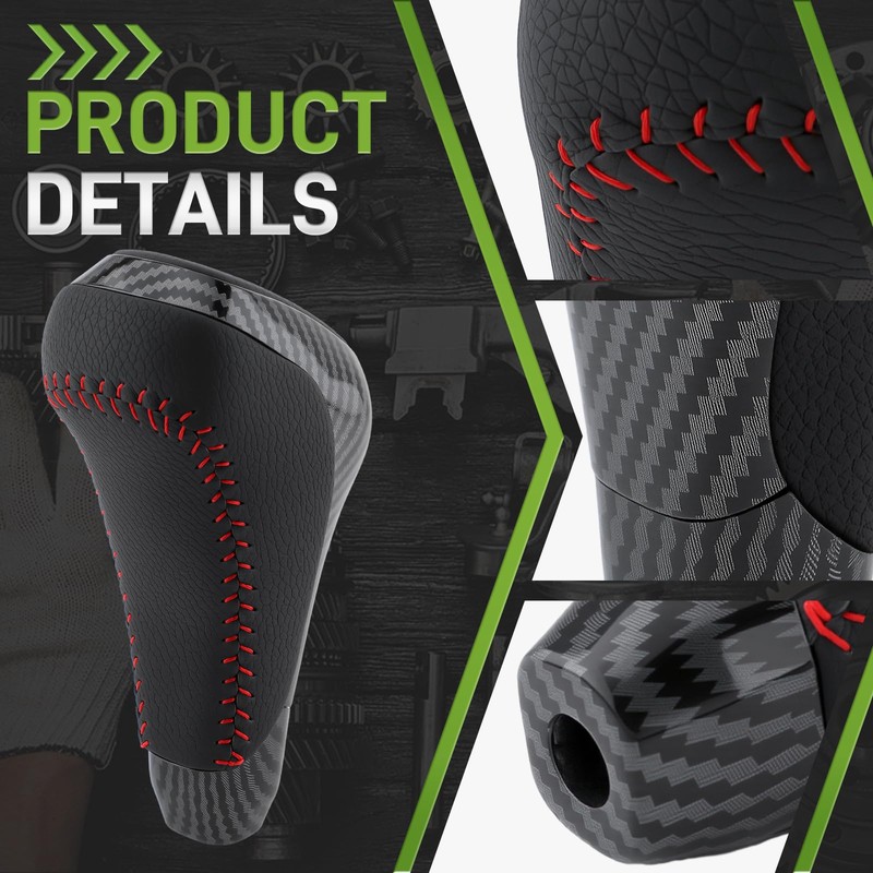 CARBBIA Shift Knob Carbon Fiber Leather Automatic Gear Shift Knob