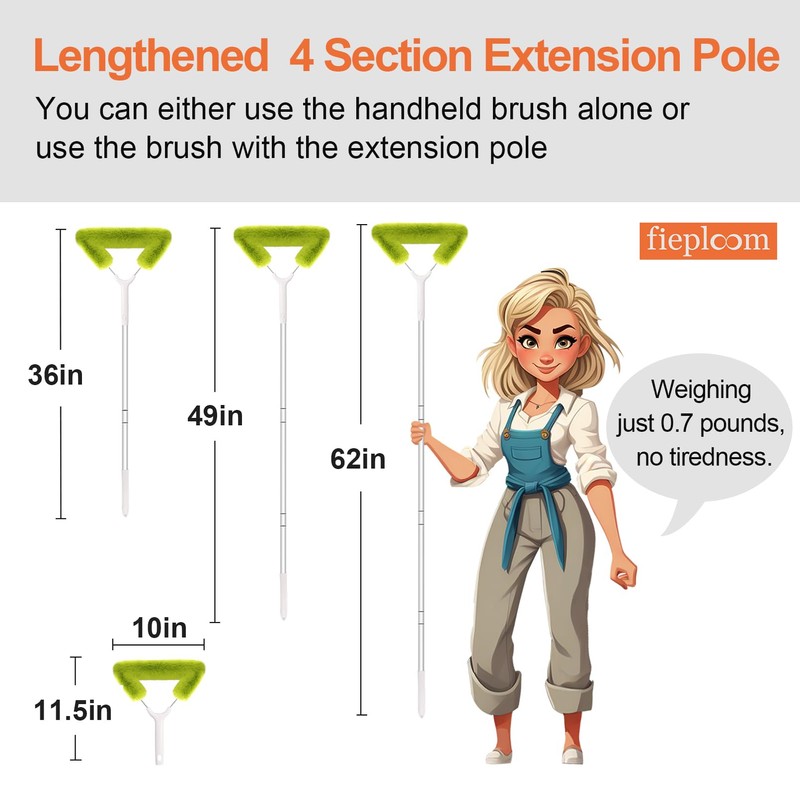 Fieploom Window Screen Cleaning Brush with 62in Extension Pole, Innovative