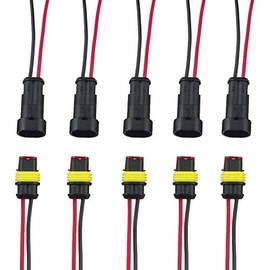 ESUPPORT 2 Pin Way Car Auto Waterproof Electrical Connector Plug Socket Kit with Wire AWG Gauge Marine Pack of 5