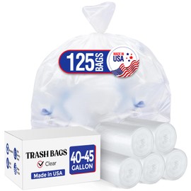 Delxo 40-45 Gallon Clear Trash Bags, 125 Count – Heavy Duty Contractor Garbage Bags, Thick, Durable & Puncture-Resistant Plastic – Made in USA for Kitchen, Yard & Commercial Use