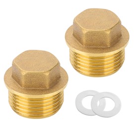 Pack of 2 3/4 Inch Brass Plugs, 3/4 Inch Male Thread Sealing Plug, Blanking Plug, Pipe End Cap with Rubber Ring, Suitable for Pipe Connection Bathroom, Heating and Drinking Water Systems, Water