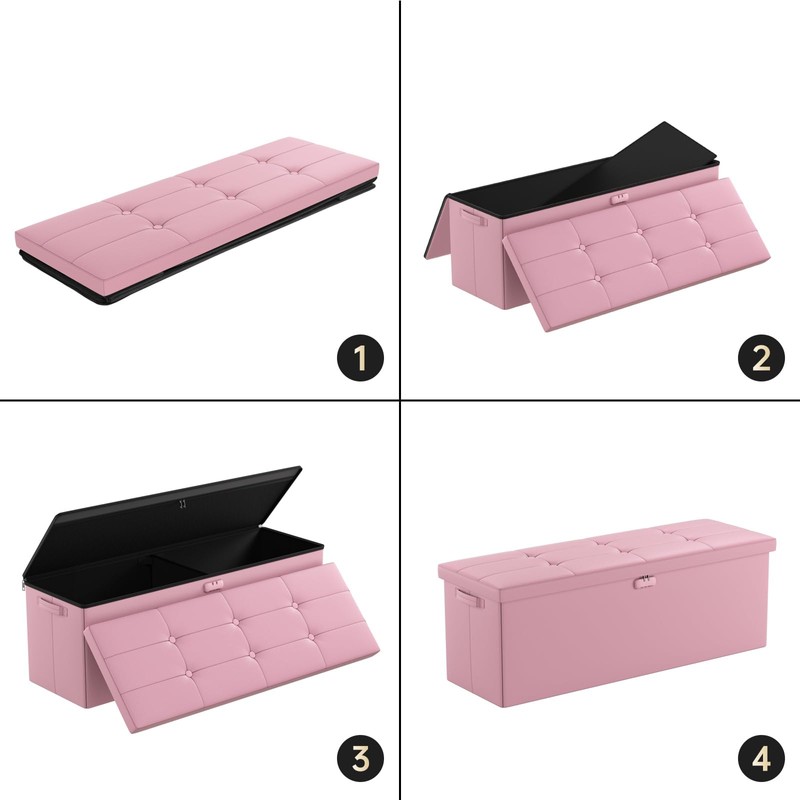 ENGPOW Fireproof Storage Ottoman, Folding Storage Bench with Lock(15”x 43”x15”),
