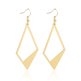 Mikovivi Dangle Earrings for women, 2.2in Geometric Rhombus Dangle Drop Hoop Earrings Copper Trendy Rhombus Leverback Hook with Clear Ear Stoppers Statement Elegant Jewelry (Gold)