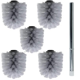 Sanixa Premium Universal Toilet Brush with Replacement Heads, White, Set of 5, 8 cm Brush Head, 26 cm Handle, Rustproof