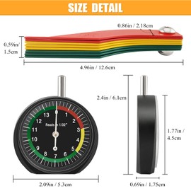 Tire Tread Depth Gauge&Brake Lining Gauge Set- Dial Tire Depth Tool (1/32" Readings) + 8-Piece Color-Coded Brake Pad Thickness Gauge Set for Cars (SAE & Metric, Steel, Disc & Drum Brake Compatible)
