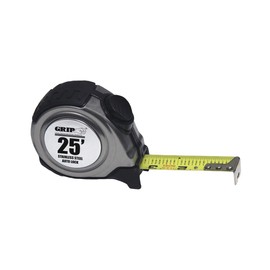 Grip 25' x 1" Stainless Steel Tape Measure - Self Locking with Push Button Release - 1" Wide Yellow Blade - Home, Garage, Workshop