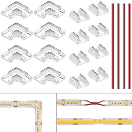 BENLUIN 2 Pin 10 mm LED Strip Connectors 8 Pieces L-shaped Corner Connector and 8 Pieces Strip to Strip Connectors for No Soldering 12 V 24 V COB SMD LED Strip Strip