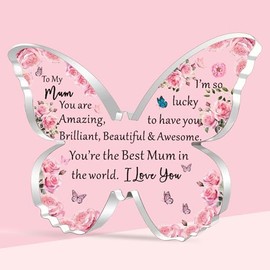 SDOFY Gifts for Mum Best Mum Birthday Gifts Christmas Mothers Day Gift for Mum Beautiful Butterfly Shaped Acrylic Plaque Mum Gifts from Daughter Son