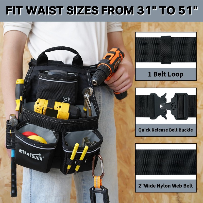 MELOTOUGH Electrician Tool Pouch with Belt,Tool Bag,Tool Pouch with Belt