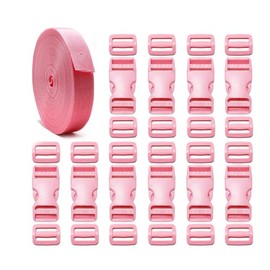 ONE WVW PIN 1 inch Buckle Strap Set with 10 Yards Nylon Webbing, Quick Side Release Plastic Buckles 10 Pcs, Tri-glide Slide Clip 20 Pcs for DIY Backpack Replacement Repair (Pink-s)