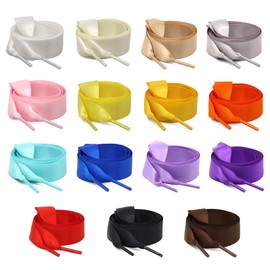 TXIN 15 Pairs Flat Satin Shoelaces Shoe Laces Silk Ribbon Shoelaces for Sneakers Casual Canvas Shoes Boots (15 Colors)