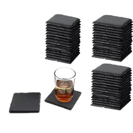 40 Pieces Coasters for Drinks, 4 x 4 Inch Slate Black Stone Coasters Bulk Square Rock Rustic Coasters with Anti-Scratch Backing for Bar, Gifts, DIY, Kitchen, Home Decor