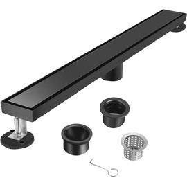 Bmvlffs 36-Inch Linear Shower Drain with Tile Insert Grate, 2-in-1 Flat Reversible Matte Black Cover, Rectangle Floor Drain Brushed 304 Stainless Steel Including Hair Strainer
