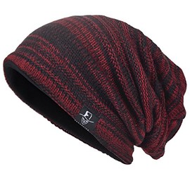 VECRY Men's Slouch Beanie Skull Cap Long Baggy Hip-Hop Winter Summer Hat (Twill-Claret)