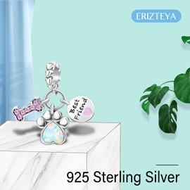Erizteya 925 Sterling Silver Charms for Bracelets Necklaces, Elephant Cat Chameleon Dinosaur Dolphin Pendant Beads, Starfish Shell Turtle Paw Print Pendant Jewellery Gift for Women, Cubic Zirconia