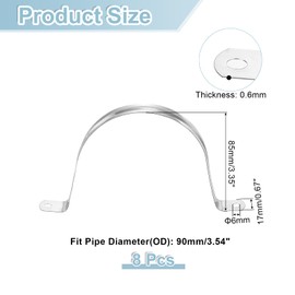 sourcing map 8Pcs Rigid Pipe Straps, 90mm(3.54") 201 Stainless Steel 2 Hole U-Shaped Bracket Tube Hanger Pipe Clamps for Fixing Pipe Cable