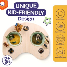 ComfyBumpy Montessori Sensory Table for Toddlers – Multi-Play Wooden Activity Table with 5 Bins & Lids for Sand, Water & Toys | Easy-to-Clean Premium Wood with Angled Legs for Sturdiness