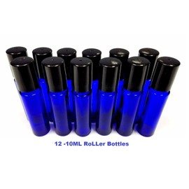 12 Pack,10 ml Blue Glass Essential Oil Roller Bottle + Removable Glass Roller