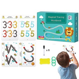 64 páginas juego de cuadernos de trazado mágico, libro calco magico para aprender a escribir el alfabeto, los números, cuaderno magic para niños