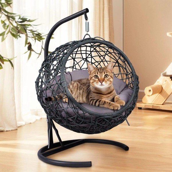 Cat Swing Bed with Stand & Cushion Gray