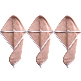Microfibre Hair Towels Wrap Hair Turban Towel Drying Towel Super Absorbent Large Dry Hair Turban for Women Wet Long Thick Hair 3 Pack 65x25cm Light Brown
