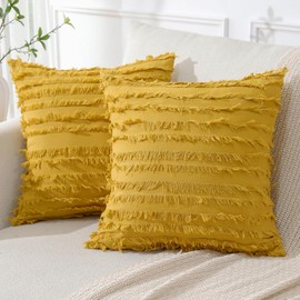 JOTOM Set of 2 Decorative Boho Cushion Covers 50x50 cm Modern Striped Throw Pillow Covers Sofa Pillowcase for Christmas Couch Living Room Bed Decor (Yellow)