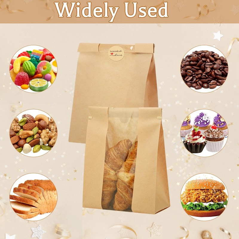 130 Pcs Paper Sourdough Bread Bags with Window, 16x10.2x5 In,