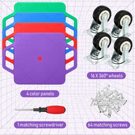 4 Pieces Sports Scooter Board with Handles Plastic Casters Floor Scooter Board Sitting Scooter Board for Kids Children Gym Indoor Outdoor Activities Play Equipment, 11.8 x 11.8 inch (Multi Colors)