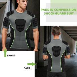 Zicac Men's Padded Compression Shirt 8-Pads Football Rib Protectors Padded Shirt Chest Protective Gear Sports Rash Guards for Football Rugby Baseball