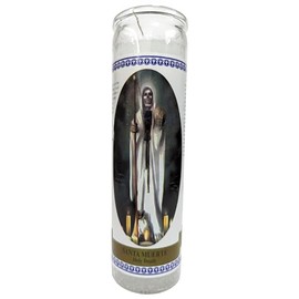 Generic Santa Muerte (Holy Death) 8"" Tall Glass Pillar, White, sd56jk