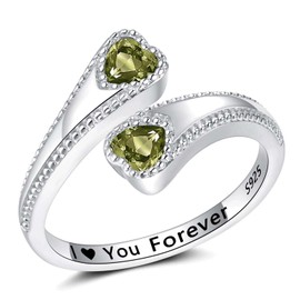 SAIERMEI Adjustable August Birthstone Ring for Teens & Women - 925 Sterling Silver Peridot Olive Heart Promise Ring, Thoughtful Jewelry Gift for Mom, Daughter, or Loved Ones Birthday