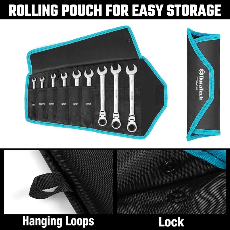 DURATECH 9-Piece Flex-Head Ratcheting Wrench Set, Combination Wrench Sets, 72