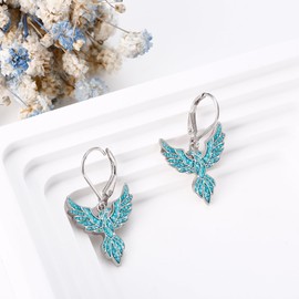 YAFEINI Phoenix Earring Sterling Silver Turquoise Dangle Drop Earring Phoenix Jewelry Gifts for Women