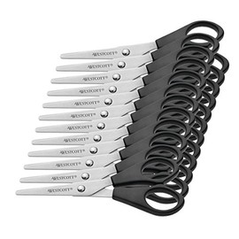 Westcott E-31150 00 Office Scissors with Stainless Steel Blades and Black Plastic Handles, 13 CM Blades, 12 Pieces